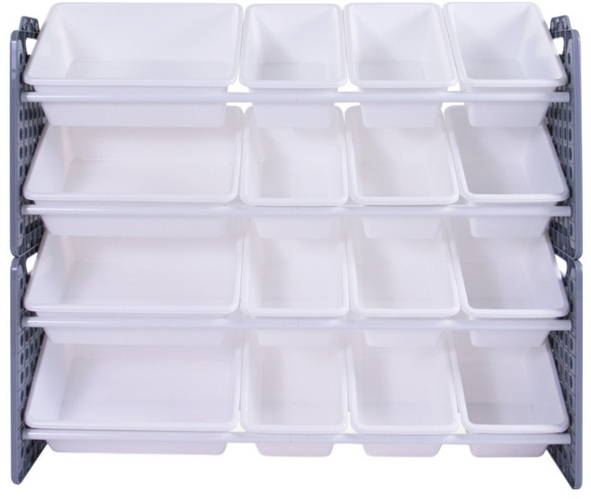 UNiPLAY 玩具/兒童用品收納架 含16收納桶 UB45712, 質感灰, 1組