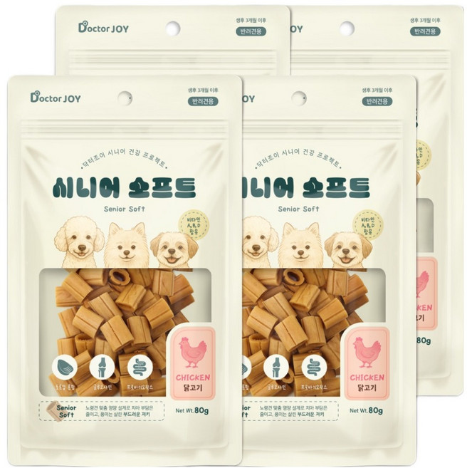 닥터조이 강아지 시니어 소프트 간식, 닭고기, 80g, 4개