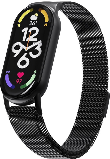 칸탐 미밴드 10 9 8 스트랩 밀레니즈루프 메탈 밴드 시계줄, 블랙, 1개