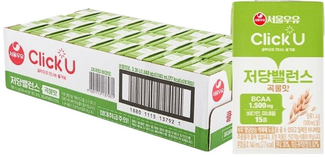 ClickU 首爾牛奶 低糖均衡 穀物口味, 24個, 140ml