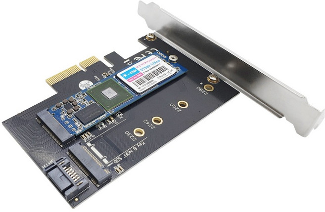 랜스타 PCIe 카드 M.2 NVMe SATA 듀얼 SSD 확장 어댑터, LS-PCIE-M2SATAN, 1개