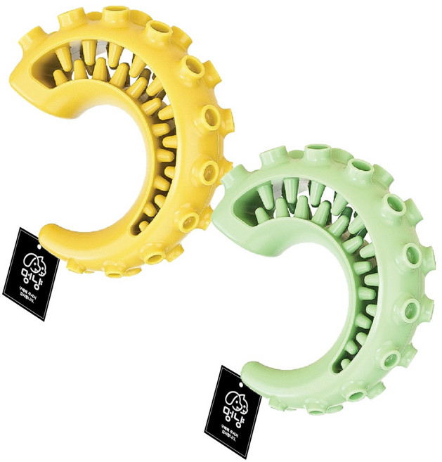 Meongyang 狗狗章魚腿潔牙骨零食玩具 2件組, 黃色, 綠色, 1套