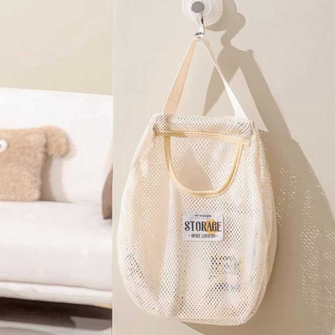 벽걸이 다용도 무타공 수납 포켓 그물망 2p, 2개, 베이지