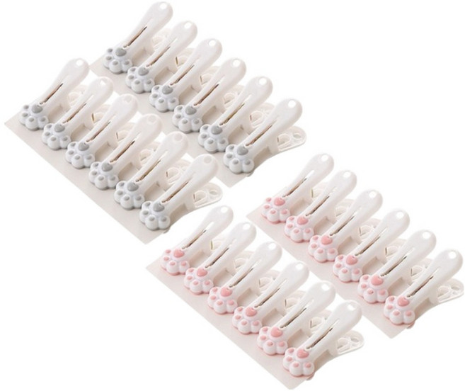 비즈온 인테리어 포인트 고양이발 빨래집게 2종 x 12p 세트, 핑크, 그레이, 1세트