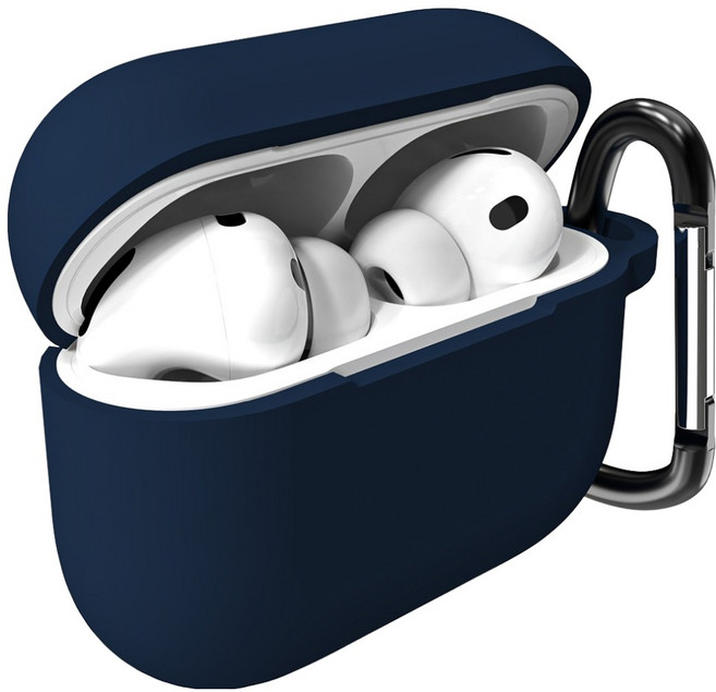 아이몰 컬러 실리콘 일체형 케이스 +카리비너 키링, 에어팟 프로 3, 네이비, 1세트