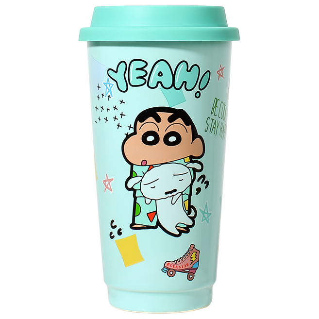 MTuTU 萌兔兔 蠟筆小新 高逸陶瓷馬克杯 560ml, 藍色, 1個