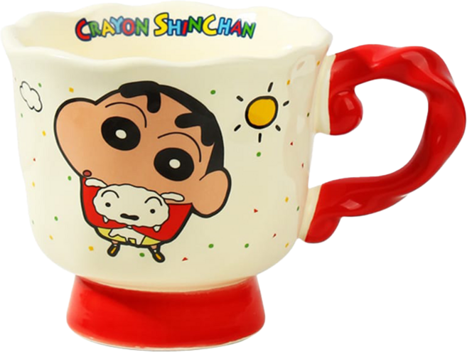 MTuTU 萌兔兔 蠟筆小新 陶瓷陶趣高腳咖啡杯 400ml, 紅色, 1個