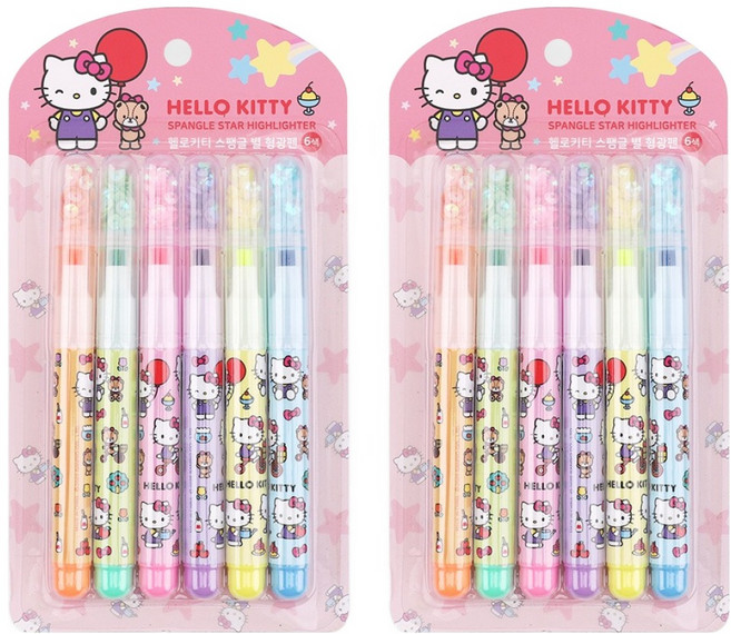 산리오 캐릭터즈 스팽글 별 형광펜 6색 세트, 2세트, 헬로키티