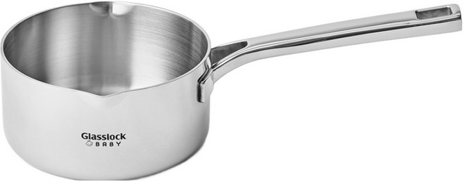 글라스락 인덕션 베이비 플랫 스텐 이유식 냄비, 글라스락 베이비 플랫 스텐 이유식 냄비 14cm, 실버, 1개, 14cm