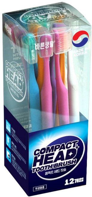 바른생활에이치앤비 콤팩트헤드 초극세모칫솔 12p + 칫솔캡 12p 세트, 1세트
