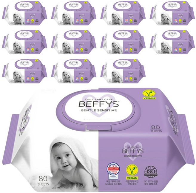 베피스 젠틀 센시티브 유아물티슈 캡형, 60g, 80매, 12개