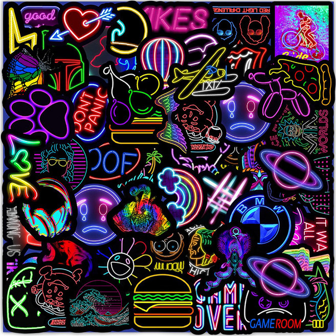 투데이리빙 대용량 프리미엄 네온 방수 스티커 50종 세트, 2, 1세트