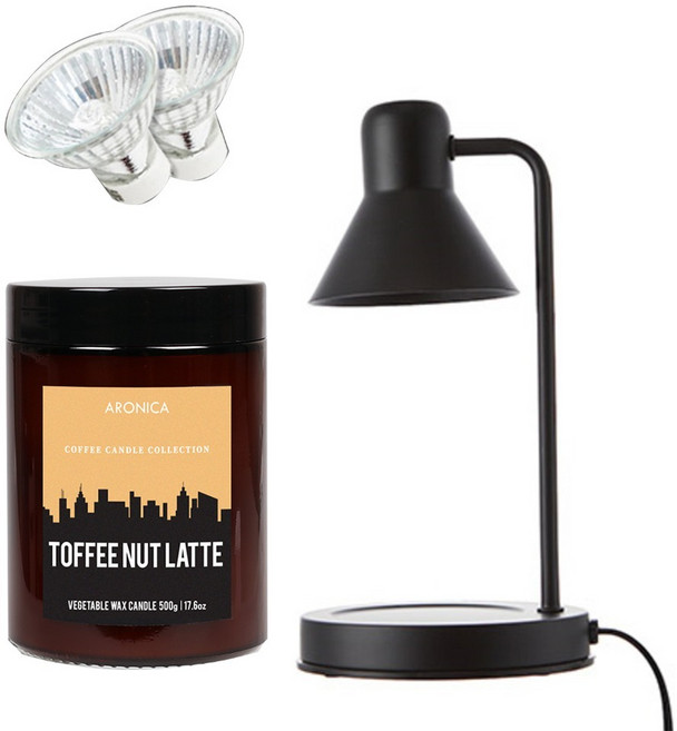 아로니카 캔들워머 + 아로마 커피 캔들 500g + 전구 2p 세트, 블랙(캔들워머), 토피넛라떼