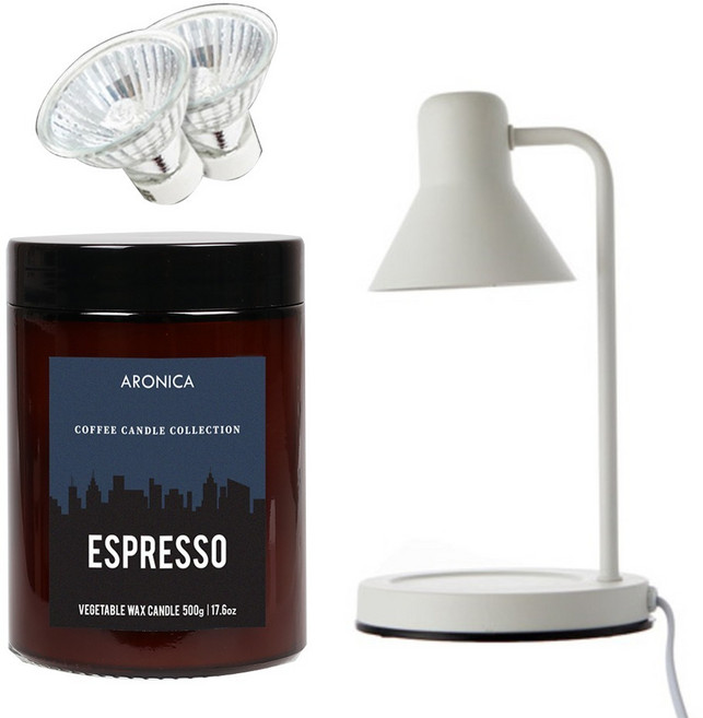 아로니카 캔들워머 + 아로마 커피 캔들 500g + 전구 2p 세트, 화이트(캔들워머), 에스프레소