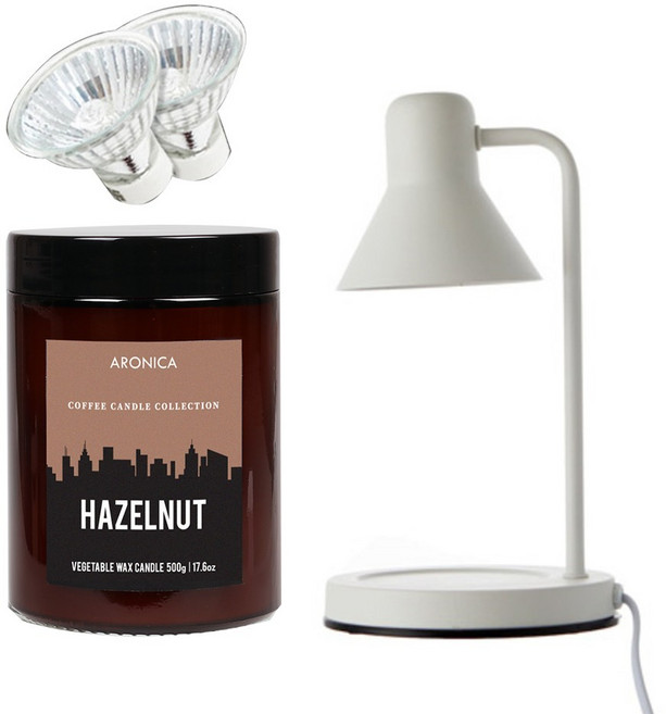 아로니카 캔들워머 + 아로마 커피 캔들 500g + 전구 2p 세트, 화이트(캔들워머), 헤이즐넛