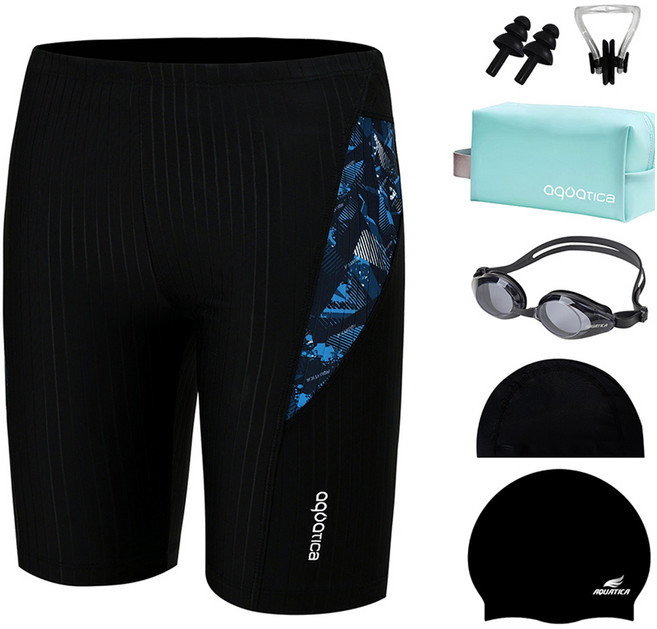 아쿠아티카 실내수영복 AQAJB496 + 일반용 수경 + 파우치 + 코클립 + 귀마개 2p + 스판 수모 + 실리콘 수모 세트