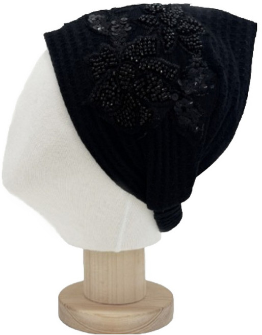 바른리빙 스팽글 플라워 밴드 주방 두건 모자 DK-15, 블랙, 1개