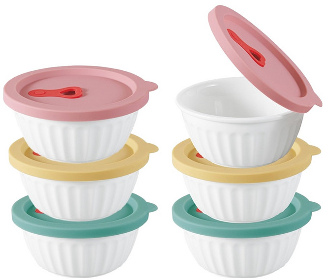 키친이레 도자기 밥보관 용기 3종 x 2p 세트, 1세트, 핑크 2p + 옐로우 2p + 민트 2p