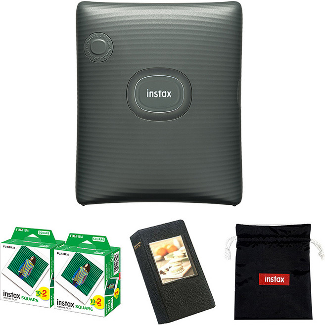 인스탁스 포토프린터 스퀘어링크 미드나잇 그린 + 필름 40p + 마카롱 2단 앨범 + 로고 파우치 세트, 1세트