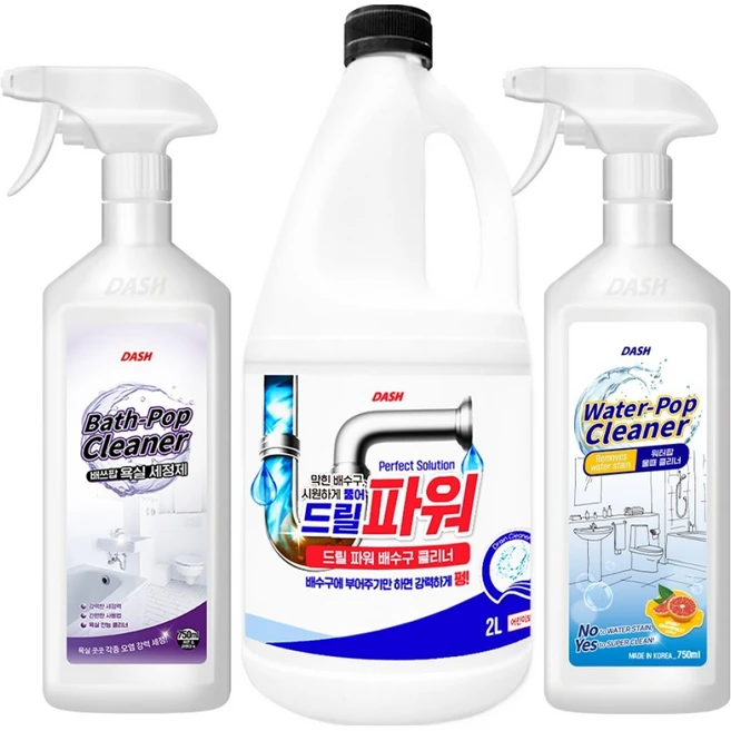 DASH 욕실 청소 배수관 클리너 + 물때 제거제 + 욕실 세정제 세트, 3.5L, 1세트 - 쿠팡