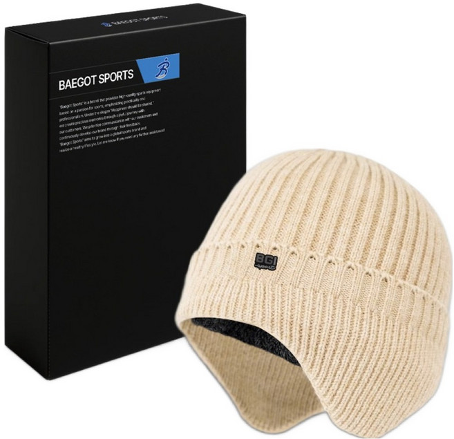 배곧인터내셔널 남성용 등산 니트 귀달이 비니 모자 기모, 베이지