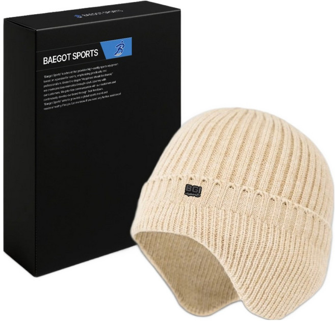 BAEGOT 男士登山針織護耳毛帽 針織帽, 米色