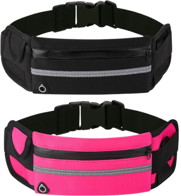 링크코드 러닝 슬림 방수 밸트 백, 블랙, 핑크, 2개