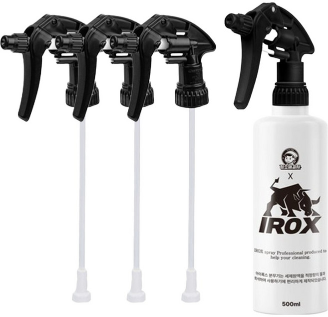 청소해결사 아이록스 내화학성 2중 분사 분무기 500ml 헤드 4p + 몸통 세트, 블랙, 1세트