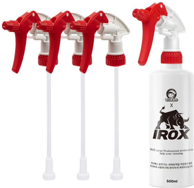 청소해결사 아이록스 내화학성 2중 분사 분무기 500ml 헤드 4p + 몸통 세트, 레드, 1세트