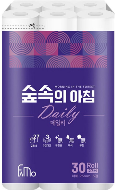 파모 숲속의 아침 데일리 천연펄프 도톰한 3겹, 1개, 30롤, 27m