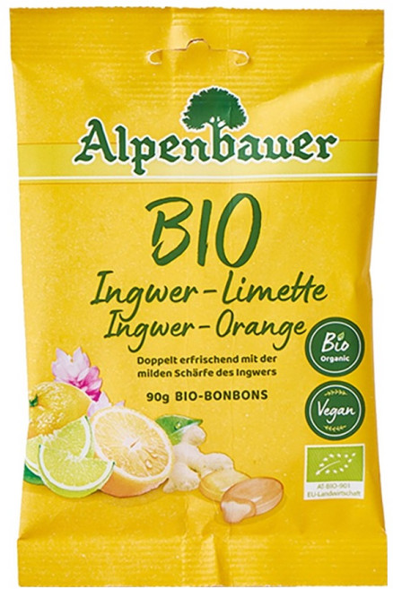 알펜바우어 유기농 진저 라임 오렌지 캔디, 90g, 1개