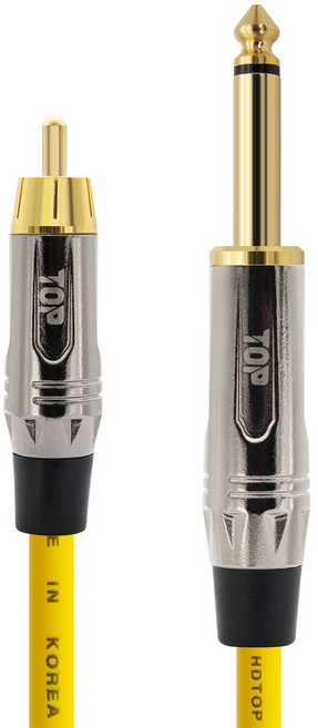 HDtop RCA 轉 5.5 單聲道金屬黃色連接線 1m, 1個, HT-TP5097
