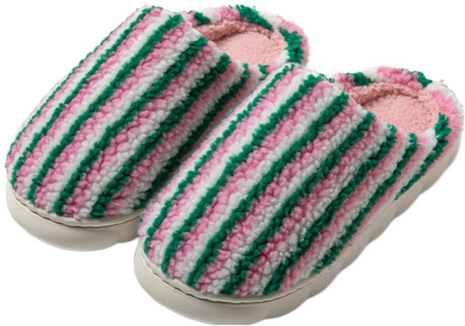 아트조이 포근포근 스트라이프 풀커버 겨울 털안감 실내화, 핑크, 1개