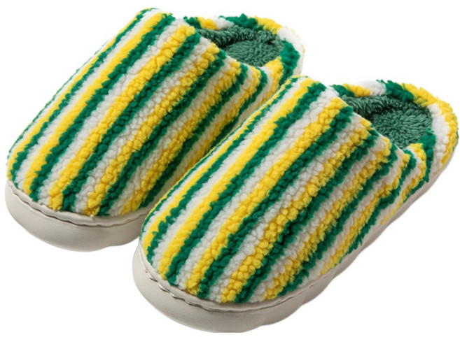 아트조이 포근포근 스트라이프 풀커버 겨울 털안감 실내화, 그린, 1개