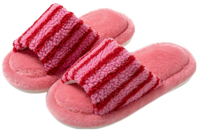 아트조이 보송 스트라이프 오픈토 털실내화, 레드, 1개