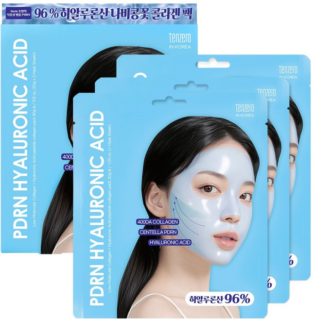 tenzero 水潤玻尿酸PDRN面膜, 1個, 3入