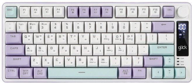 지클릭커 사일런스 M 78키 풀윤활 방수 무소음 블루투스 게이밍 무선 텐키리스 키보드, Mint met Purple, WK50, 제조사축