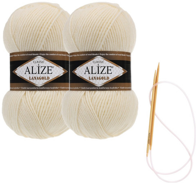 Alizee Lana Gold 編織線 100g x 2入 圍巾材料包 圖案及棒針, 01, 1個