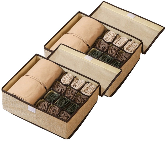 메이크마인 접이식 칸막이 속옷 정리함 13칸, 카키, 2개