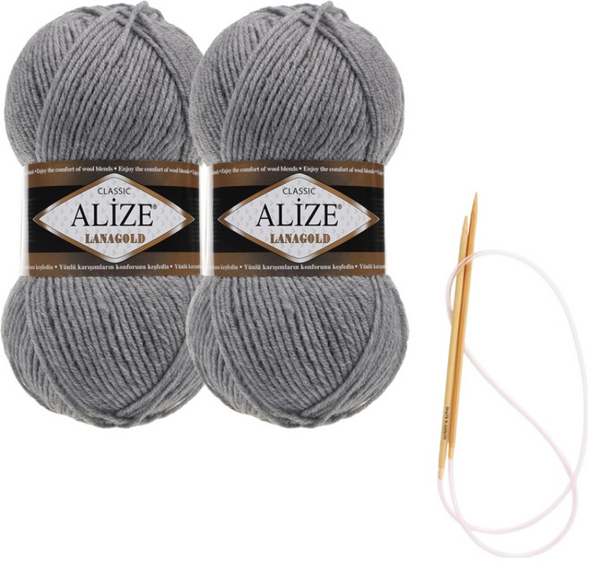 alize 라나골드 뜨개실 100g x 2p 목도리 패키지 도안 및 대바늘, 21, 1개