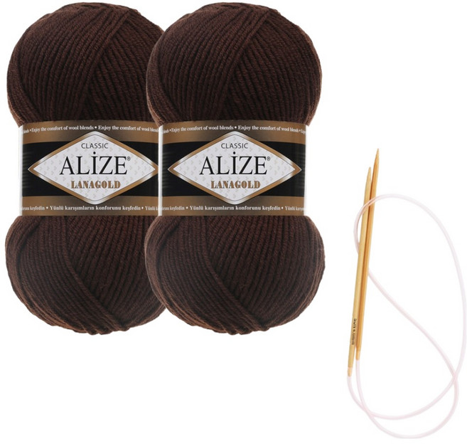 alize 라나골드 뜨개실 100g x 2p 목도리 패키지 도안 및 대바늘, 26, 1개