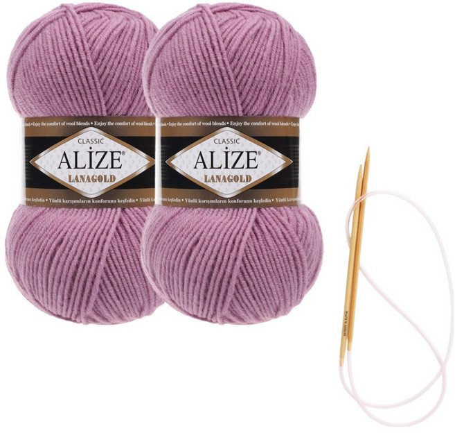 alize 라나골드 뜨개실 100g x 2p 목도리 패키지 도안 및 대바늘, 28, 1개