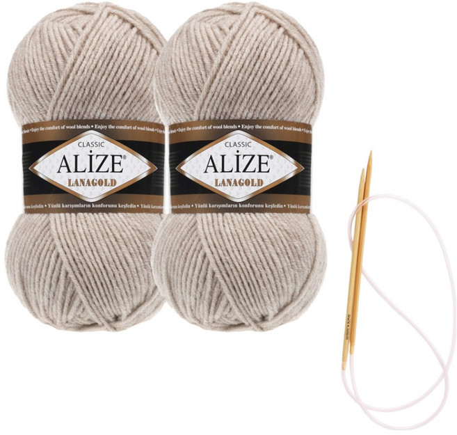 alize 라나골드 뜨개실 100g x 2p 목도리 패키지 도안 및 대바늘, 152, 1개
