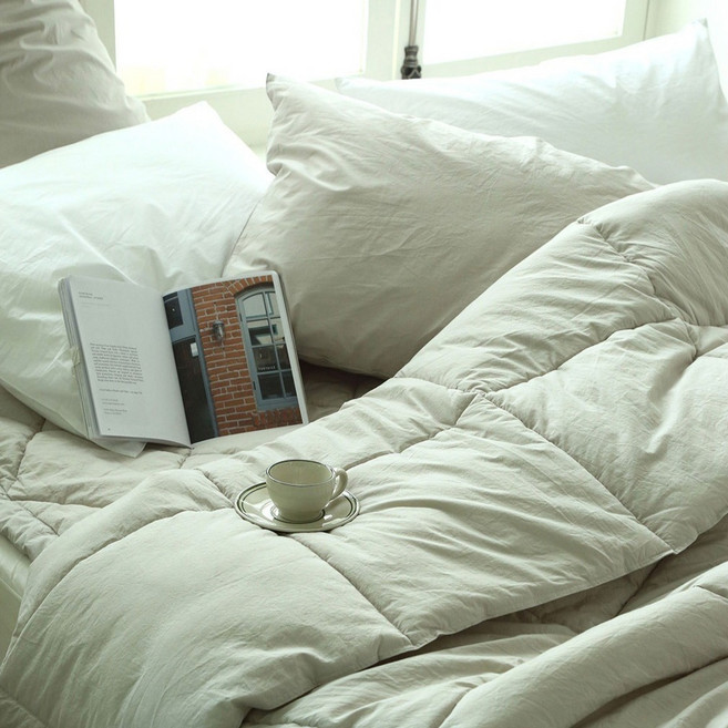 플로라침구 워싱 메리노울 사계절용 양모 차렵이불 베개세트