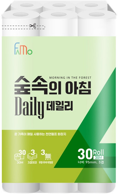 파모 숲속의 아침 데일리 도톰한 3겹 화장지, 1개, 30롤, 30m