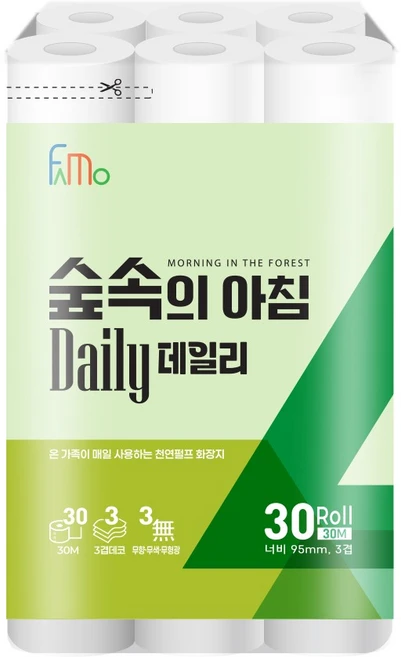 파모 숲속의 아침 데일리 도톰한 3겹 화장지, 1개, 30롤, 30m - 쿠팡