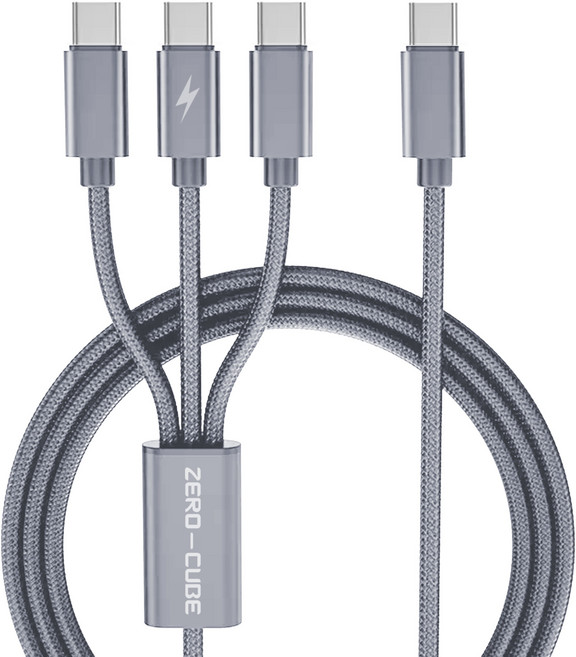 제로큐브 C타입-C타입 멀티 3in1 고속 충전 케이블, 2.2m, 그레이, 1개