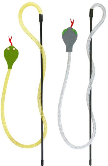 MAAH 고양이 탄성 튜브 뱀 낚싯대 장난감 2종 세트, 1세트, 혼합색상
