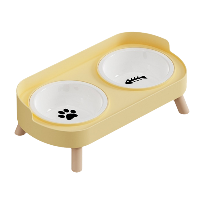 POGGU 大口徑貓咪食盆 貓狗通用, 檸檬黃, 1套