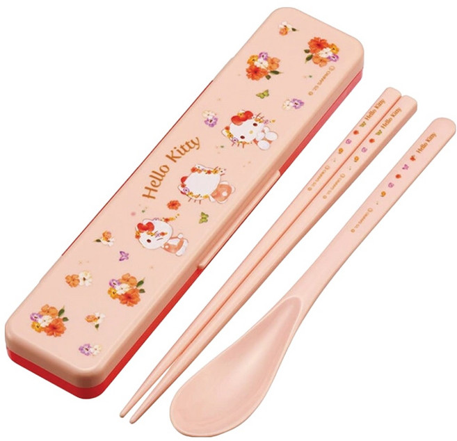 스케이터 CCS3SA 스푼 + 젓가락 18cm + 케이스 세트, 헬로키티, 1세트, 스푼+젓가락+케이스